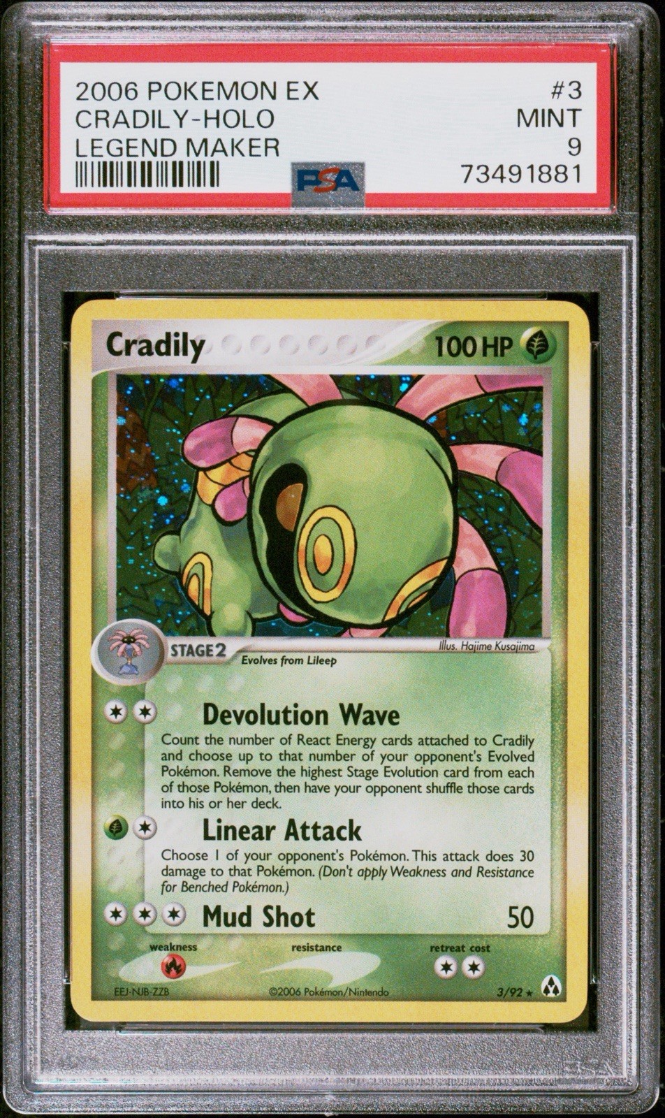 Cradily 3/92 Pokemon EX Legend Maker Holo PSA 9