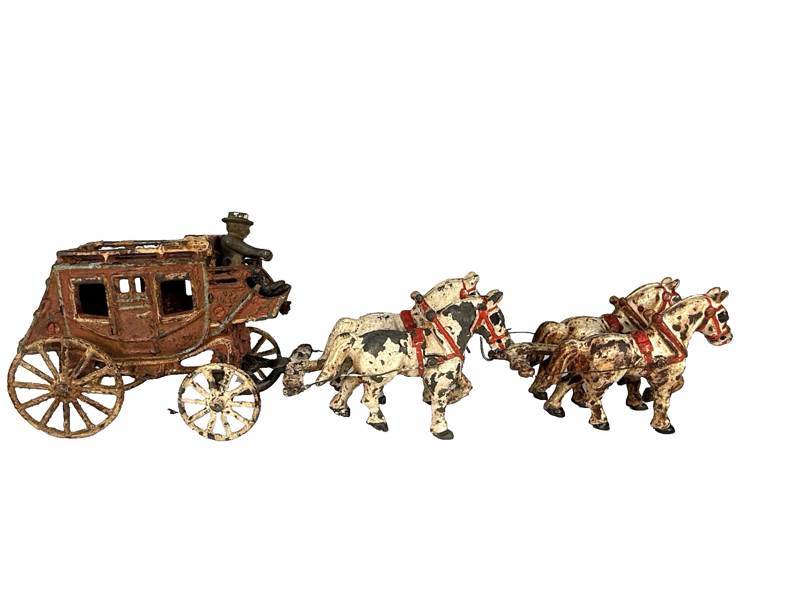 Hubley Cast Iron Overland US Mail Stagecoach 4-Horse Hitch 20.5\ Hubley Cast Iron Overland US Mail Stagecoach 4-Horse Hitch 20.5\
