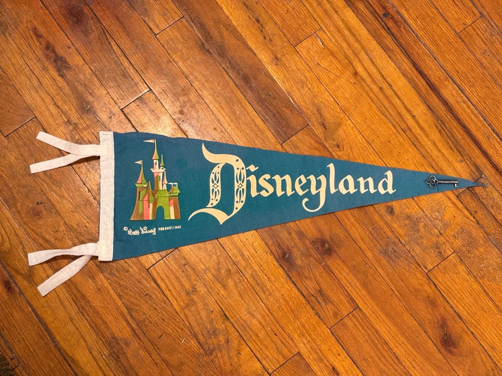 Vintage 1960s Disneyland Sleeping Beauty Castle Vintage Felt Pennant Blue