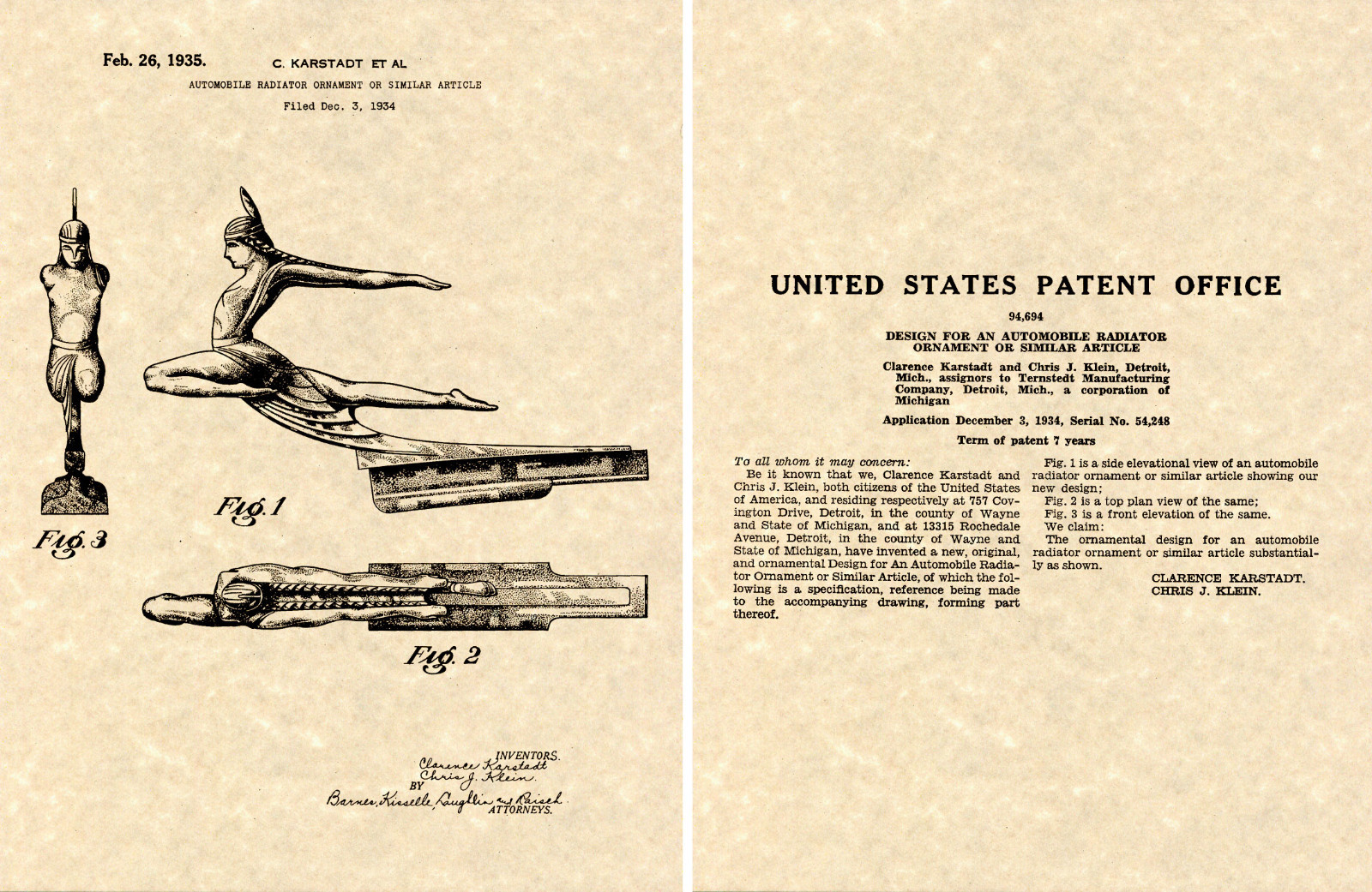 1935 PONTIAC CHIEF HOOD ORNAMENT PATENT Art Print READY TO FRAME GM CAP 1935 PONTIAC CHIEF HOOD ORNAMENT PATENT Art Print READY TO FRAME GM CAP