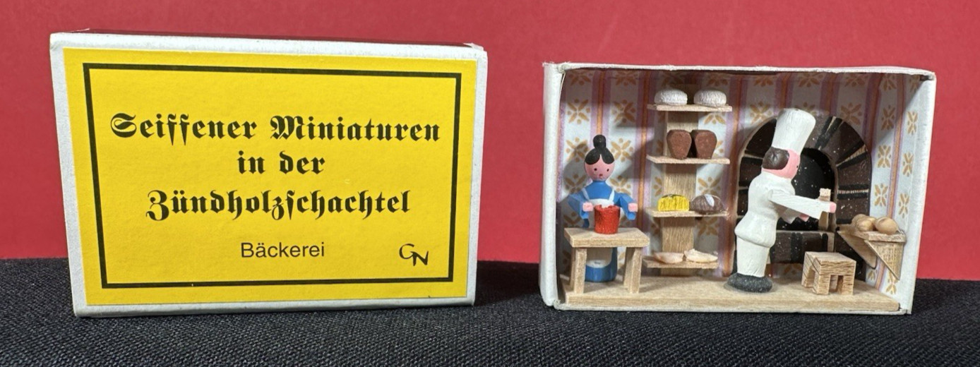 vintage  Seiffener Miniaturen East German Miniature  BAKERY Scene In Matchbox