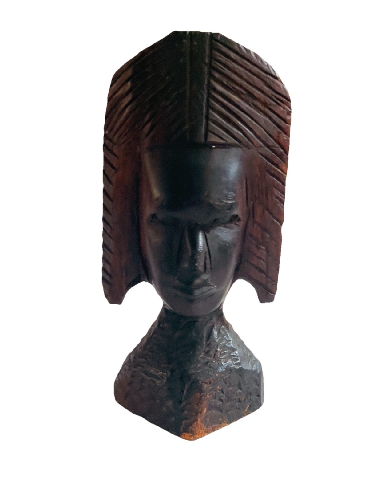 Vintage African Ebony Bust Hand Carved Solid Wood Sculpture Tribal Head