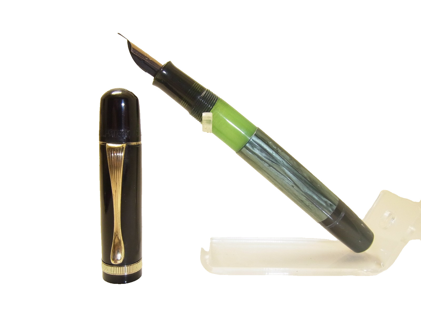 Beautiful PELIKAN 100N Fountain Pen Green Marbled 1950´s Flexy M / F-BB X39