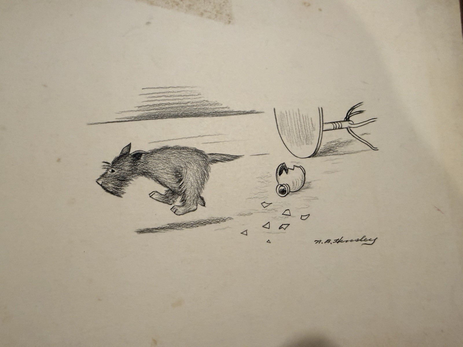 Antique Scottish Terrier Charcoal Drawing Signed NB Hensley Scottie Dog Art⁠