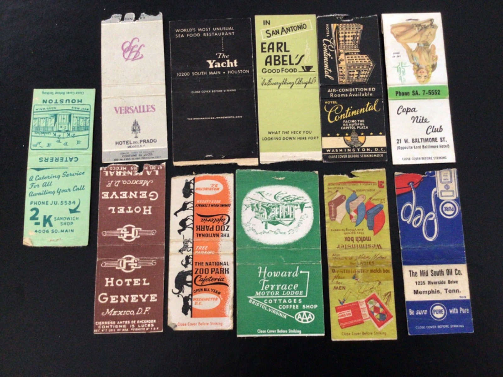 11 Vintage Matchbook Covers- 1950s-1970s Restaurants Hotels Advertising Used 11 Vintage Matchbook Covers- 1950s-1970s Restaurants Hotels Advertising Used