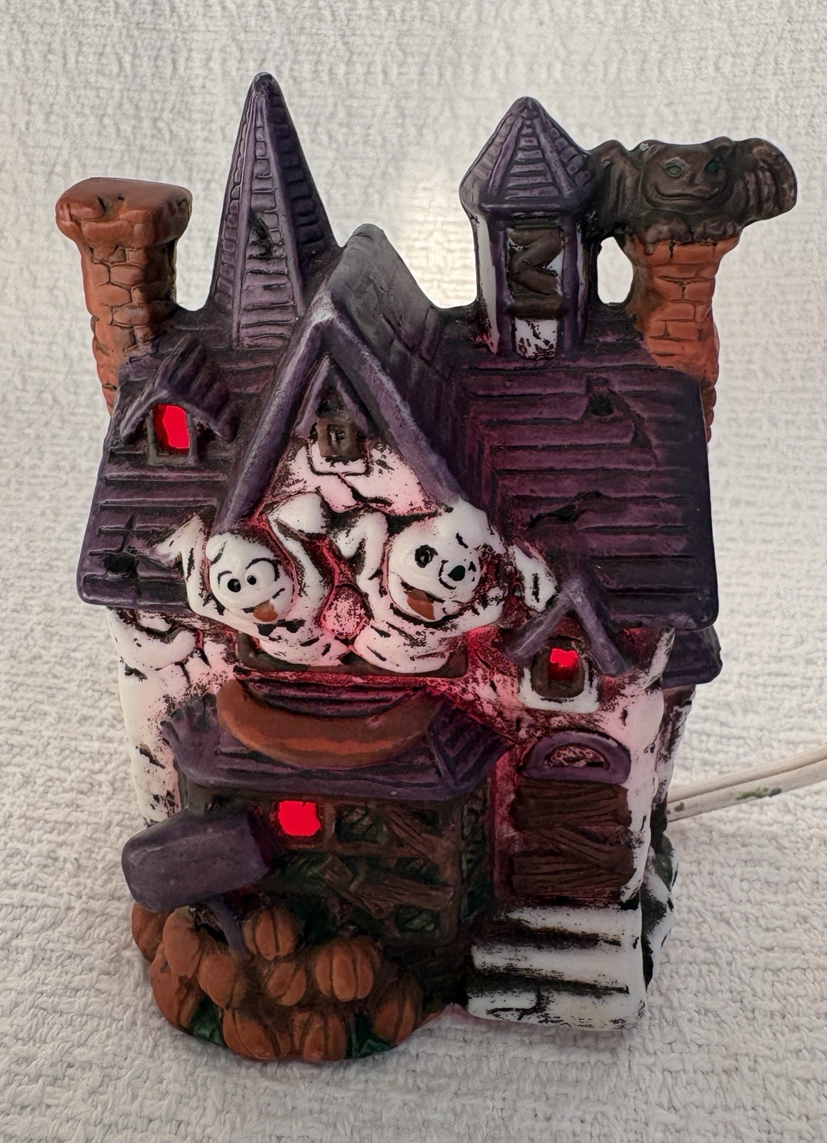 Vintage Illuminated Porcelain Halloween Haunted House Ghosts Pumpkin Light