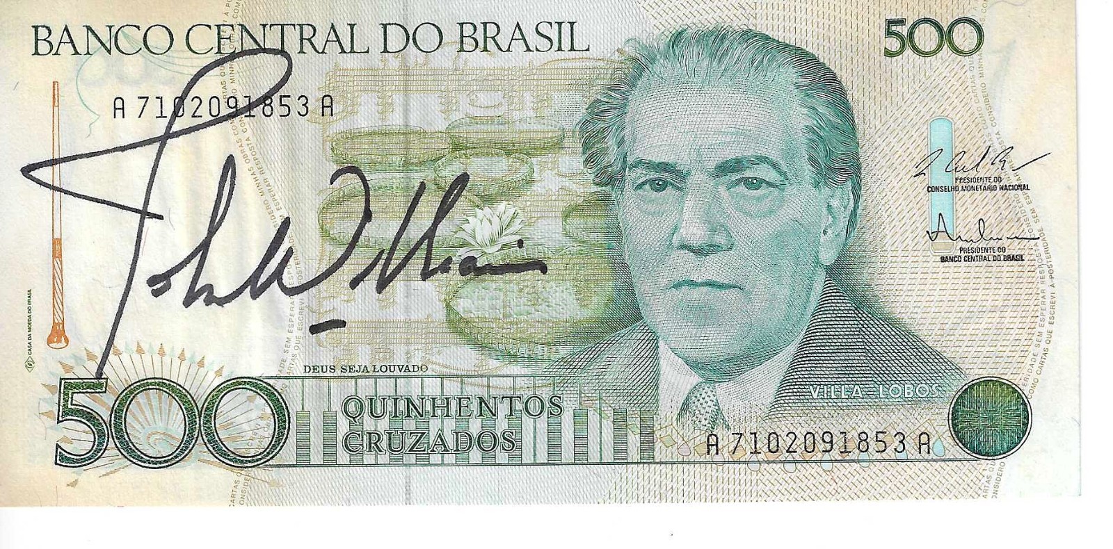 JOHN WILLIAMS MUSICAL COMPOSER - RARE HAND SIGNED FOREIGN BANK NOTE COA-