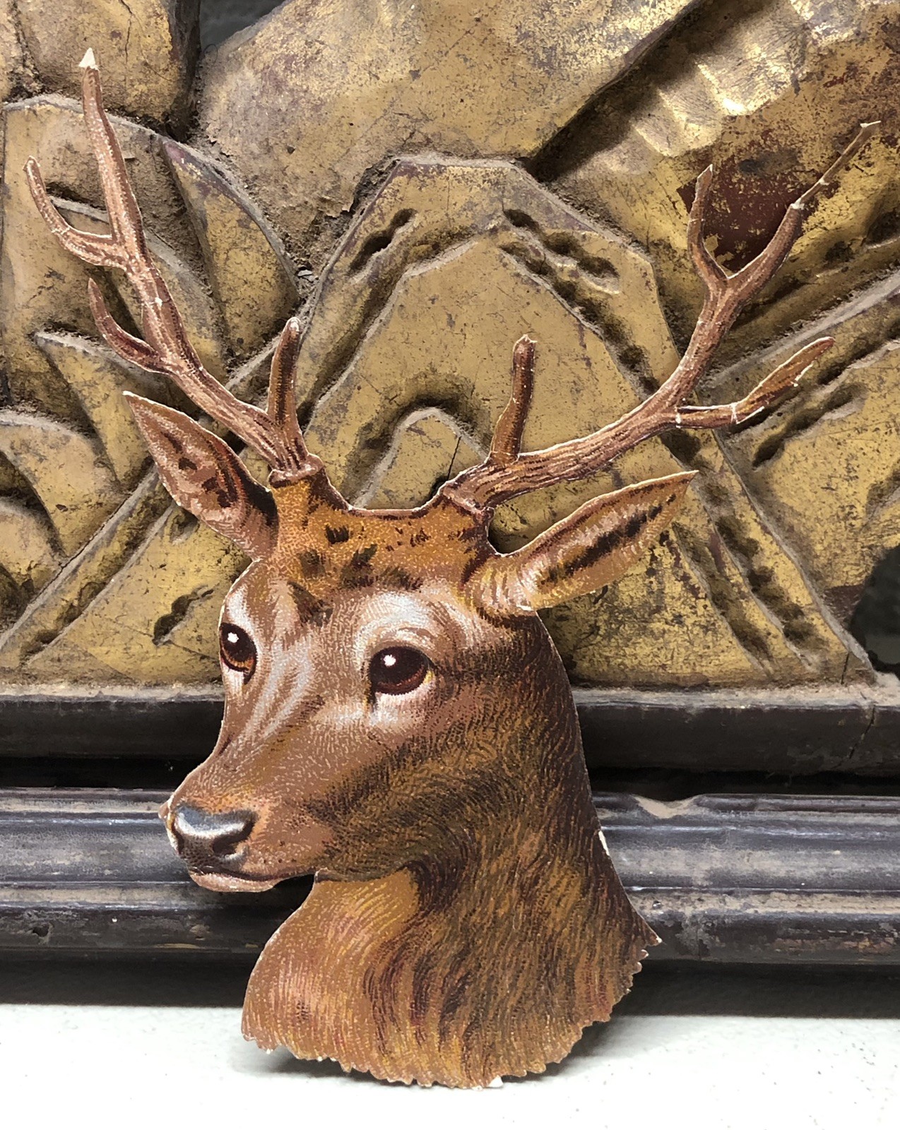 Dear Head w/ Antlers Victorian DIe Cut Scrap - L7