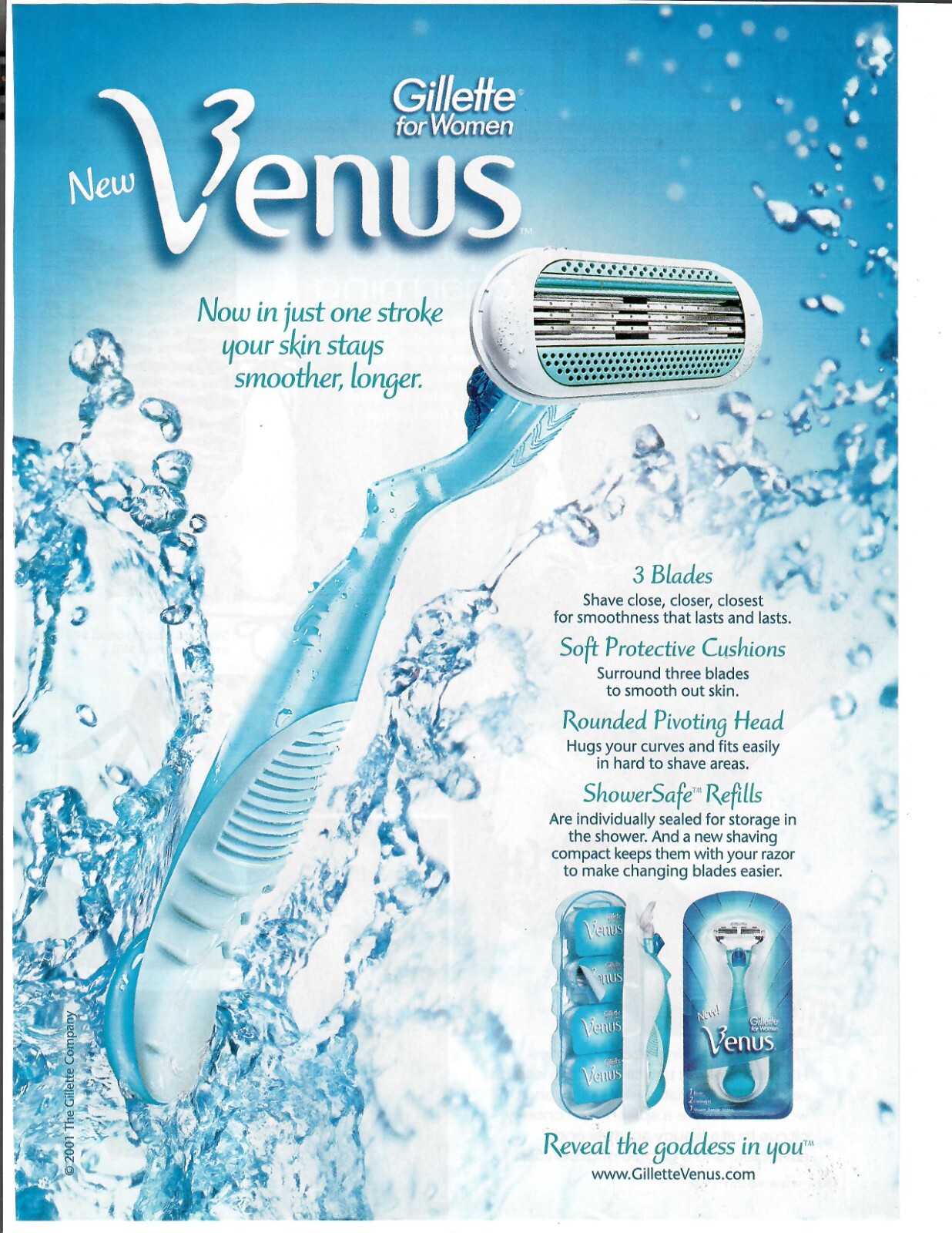 2001 Gillette Venus Razor Original Print Ad One Stroke Smoother Longer Shave