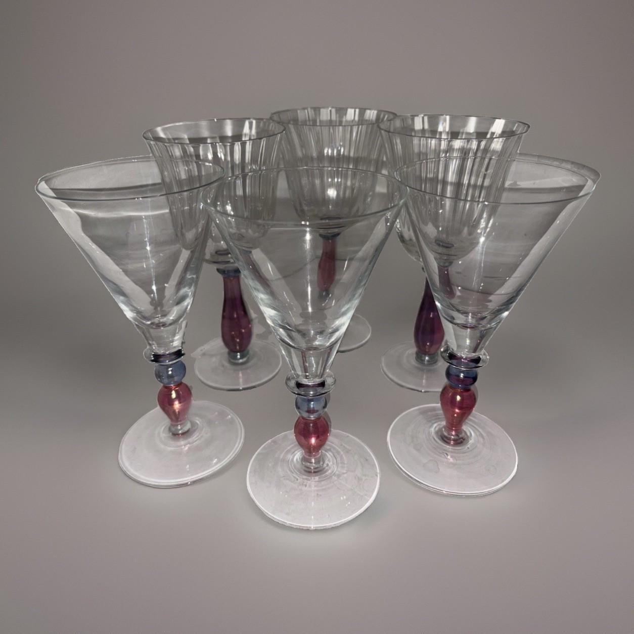 Vintage Mikasa Tri-Color Wine and Martini Glasses Set Of 6 Pink & Blue Ball