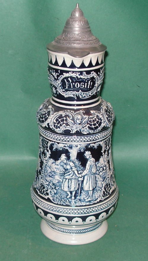 Vintage Jacob Thewalt German Stoneware 2 Liter Large Pitcher Beer Stein Prosit