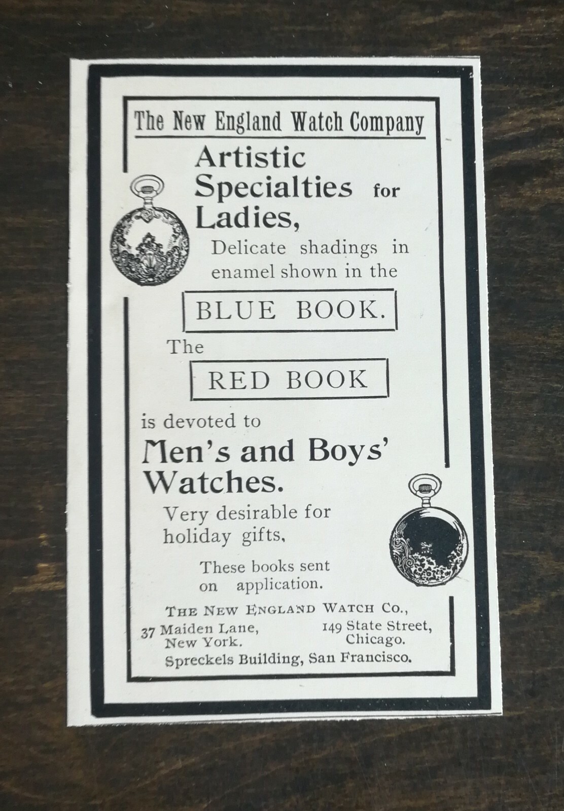 Vintage 1900 The New England Watch Company Ladies & Men\'s Original Ad 1021