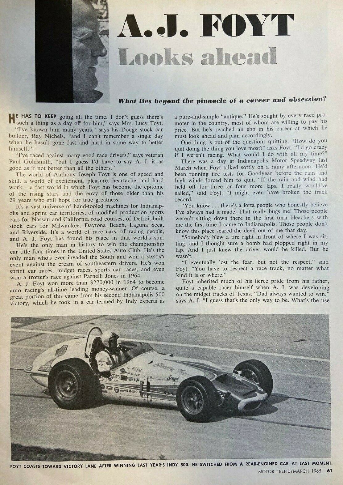 1965 Race Car Driver A. J. Foyt illustrated