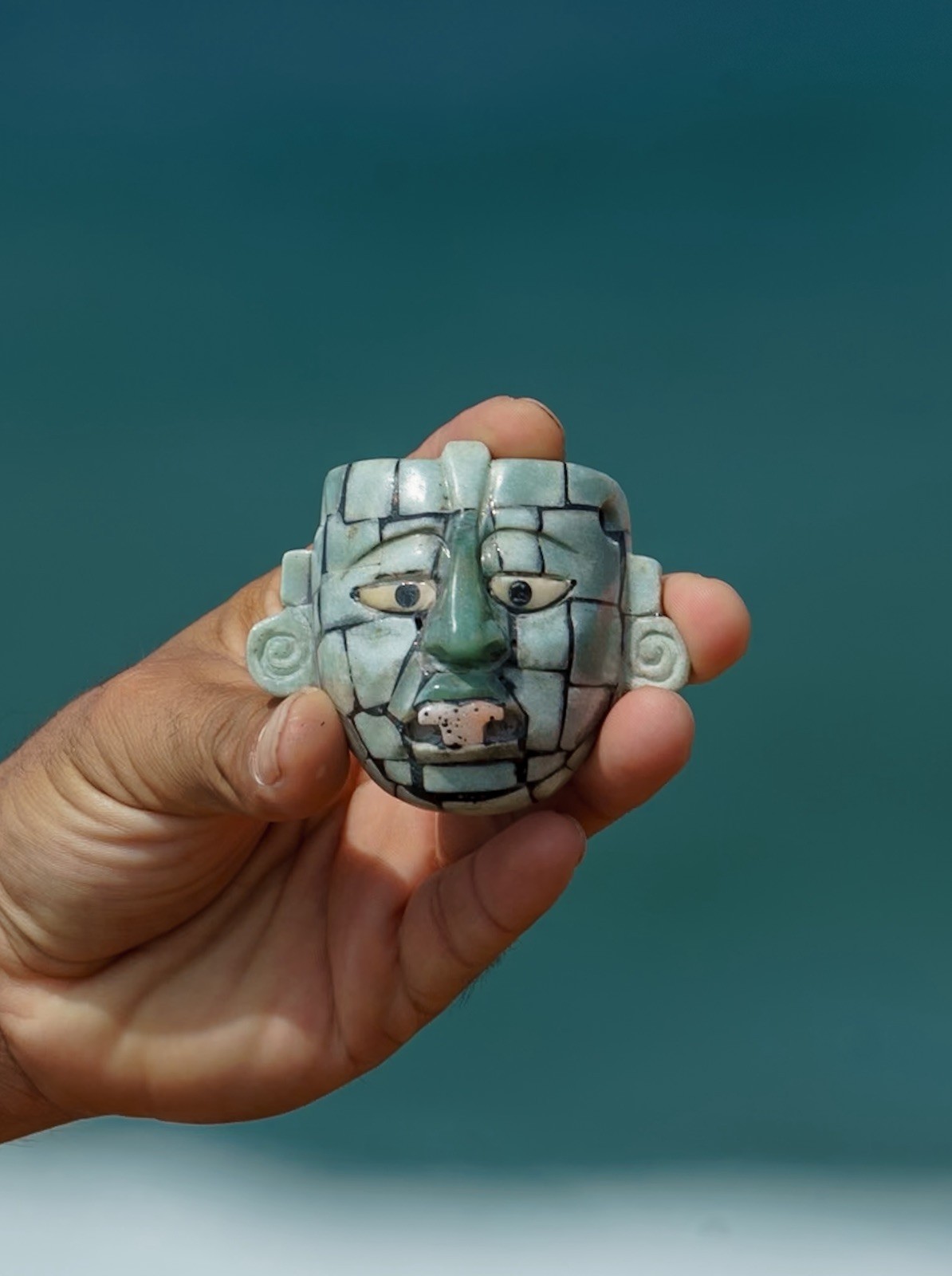 Handcrafted Naranjo Mosaic Jade Mask pendent  Museum ReproductionsOne of a kind 