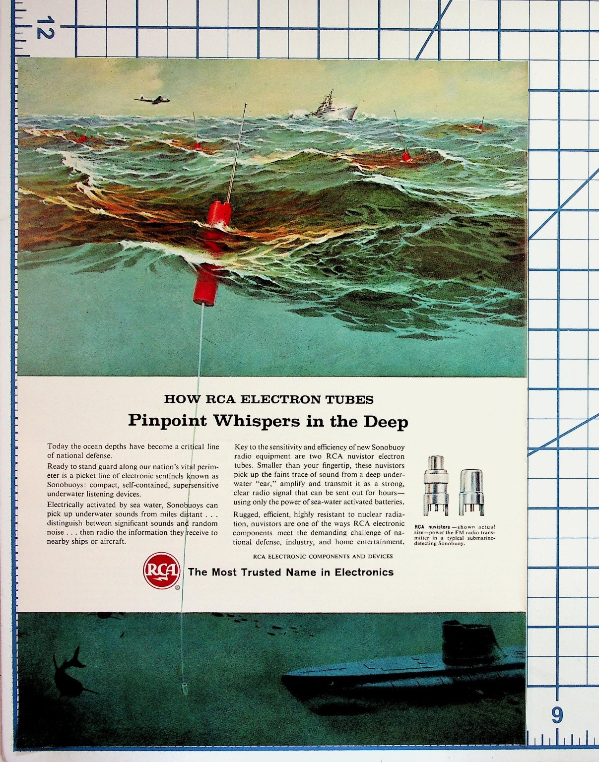Vintage 1960s RCA Sonobuoy Advertisement Cold War Nuvistor Electron Tubes Vintage 1960s RCA Sonobuoy Advertisement Cold War Nuvistor Electron Tubes