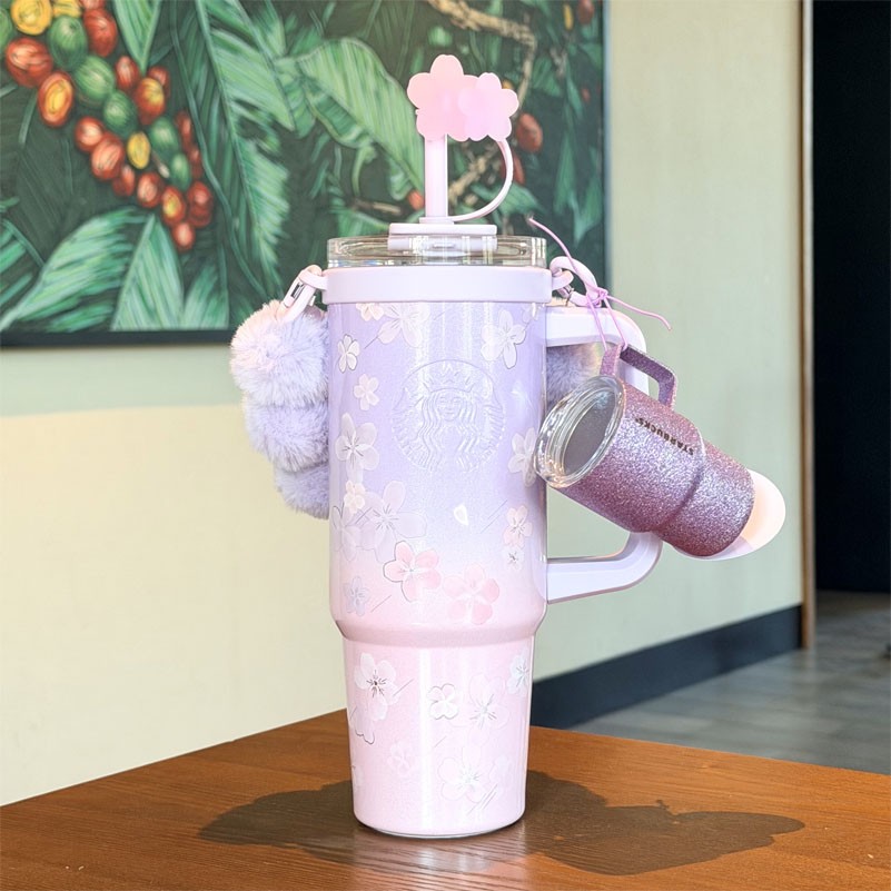 Starbucks China 2026 Twilight Sakura 30oz Straw Tumbler with Cup Shaped Pendant