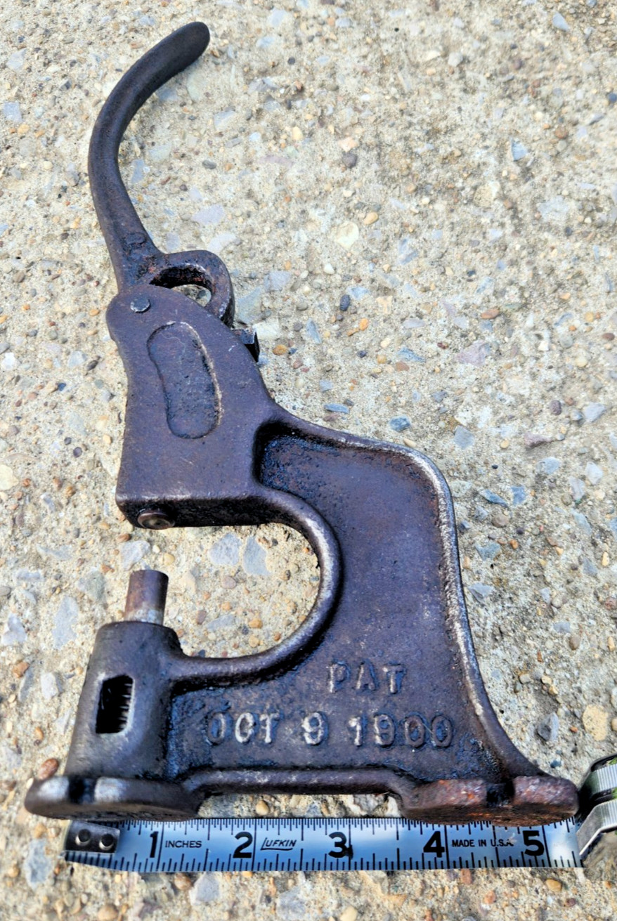 Antique REX Cast Iron Hand Rivet Press Pat Oct 9 1900 Leather Tool Rustic Decor