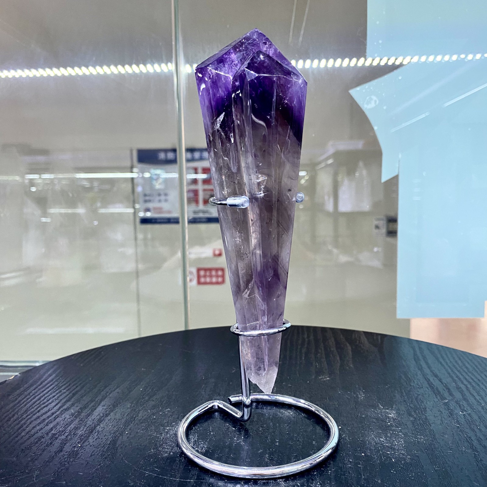 499G Natural Amethyst Quartz obelisk Crystal Wand Point Specimen Healing+base 499G Natural Amethyst Quartz obelisk Crystal Wand Point Specimen Healing+base