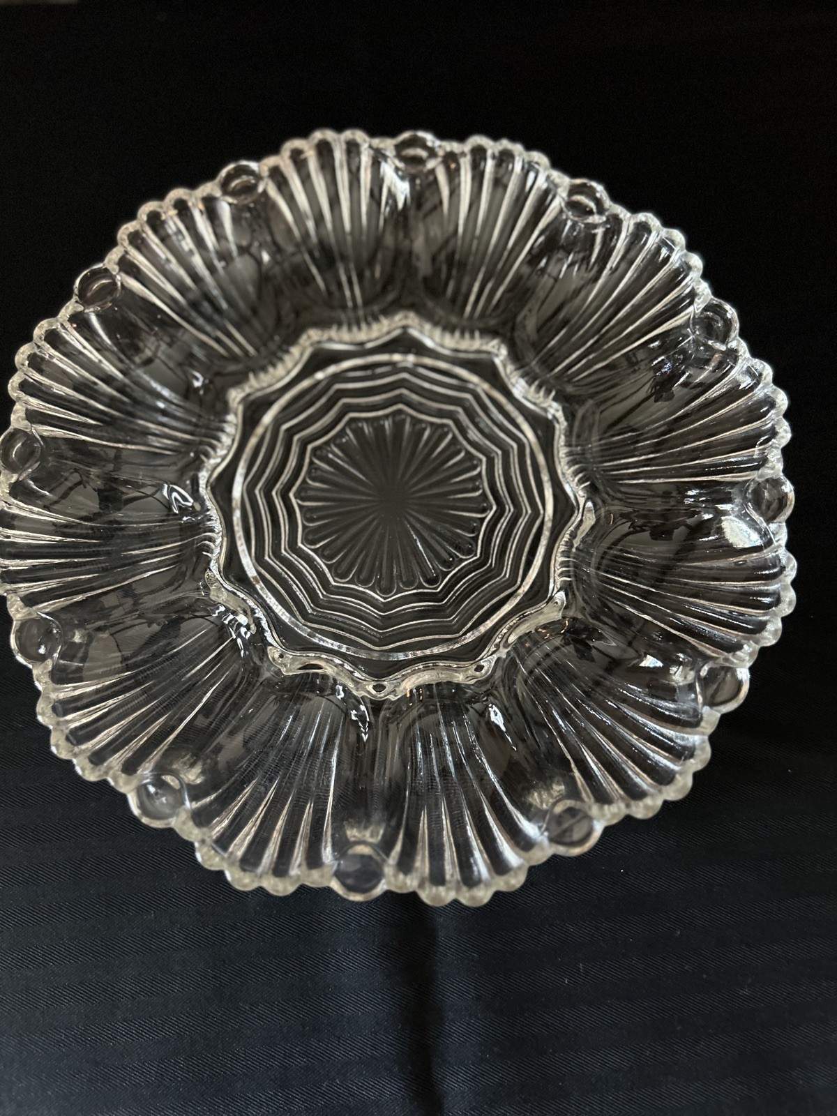 ❤️ VTG Clear Glass 12 DEVILED EGG Tray Crystal Cut Serving Platter 9.5\