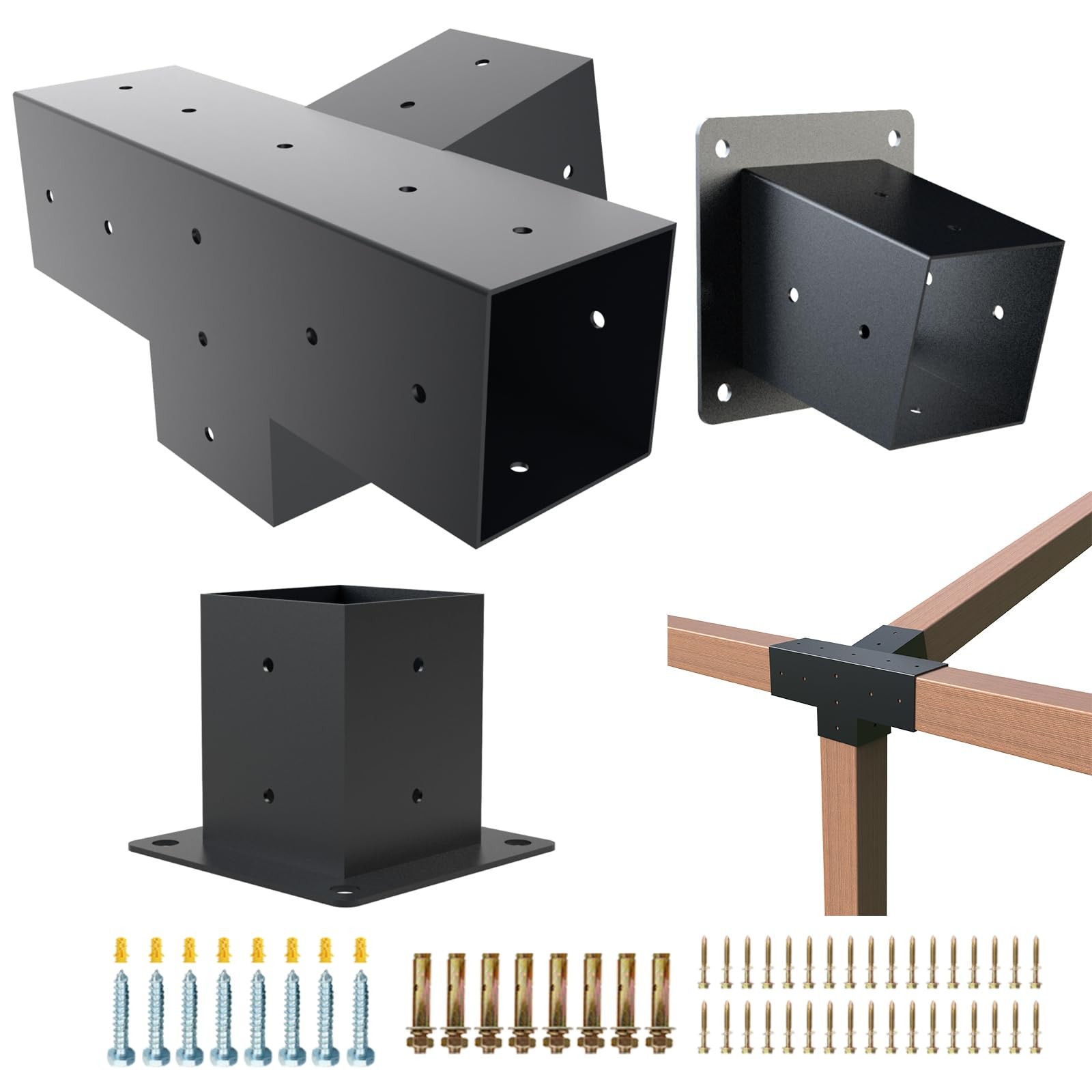 Pergola Kit, 15° 4-Way Slanted Roof Bracket Set, 4 Way, Black 