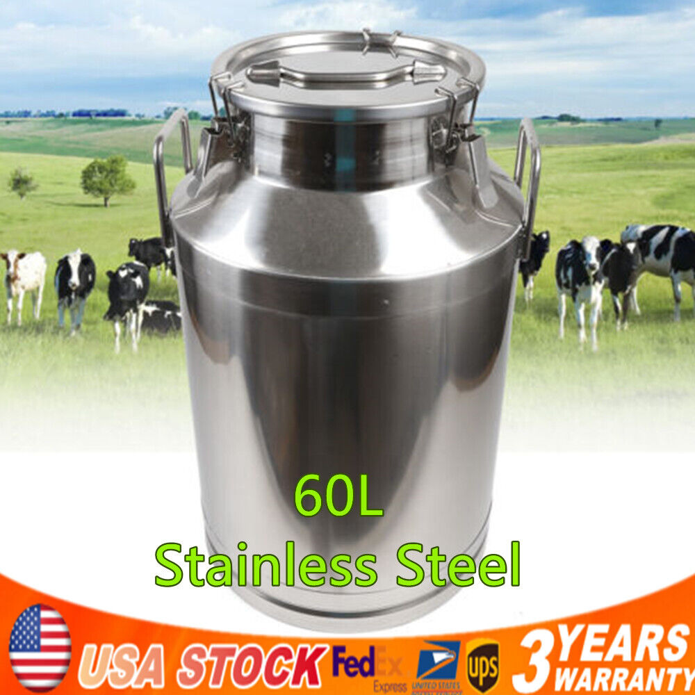 60L Stainless Steel Milk Can Wine Bucket Jug Storage Tank Canister w/ Sealed Lid