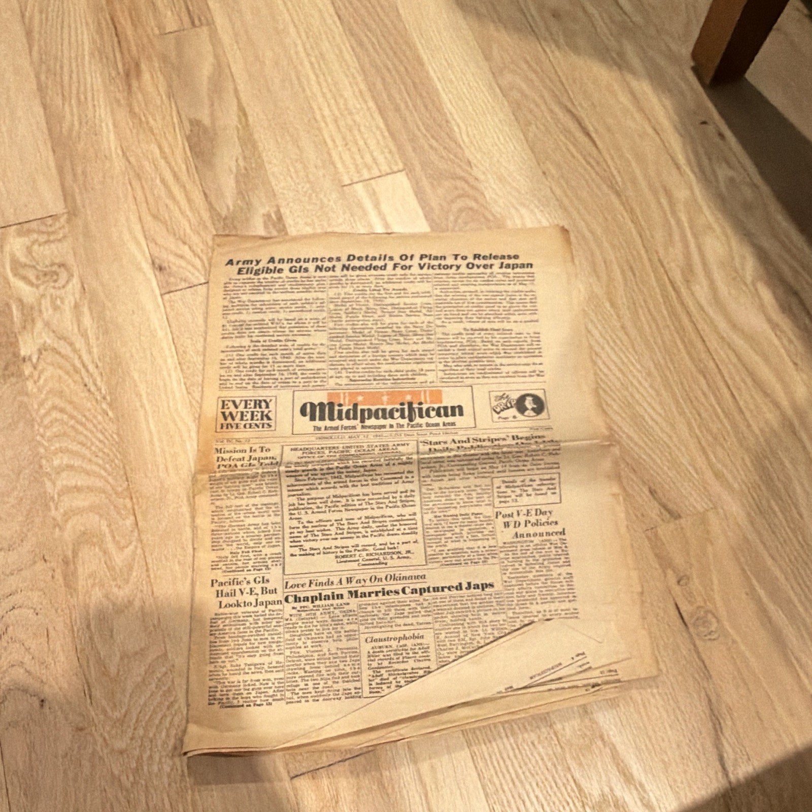 Original 1945 WWII Military Newspaper Midpacifican May 12 1945 US Army Original 1945 WWII Military Newspaper Midpacifican May 12 1945 US Army
