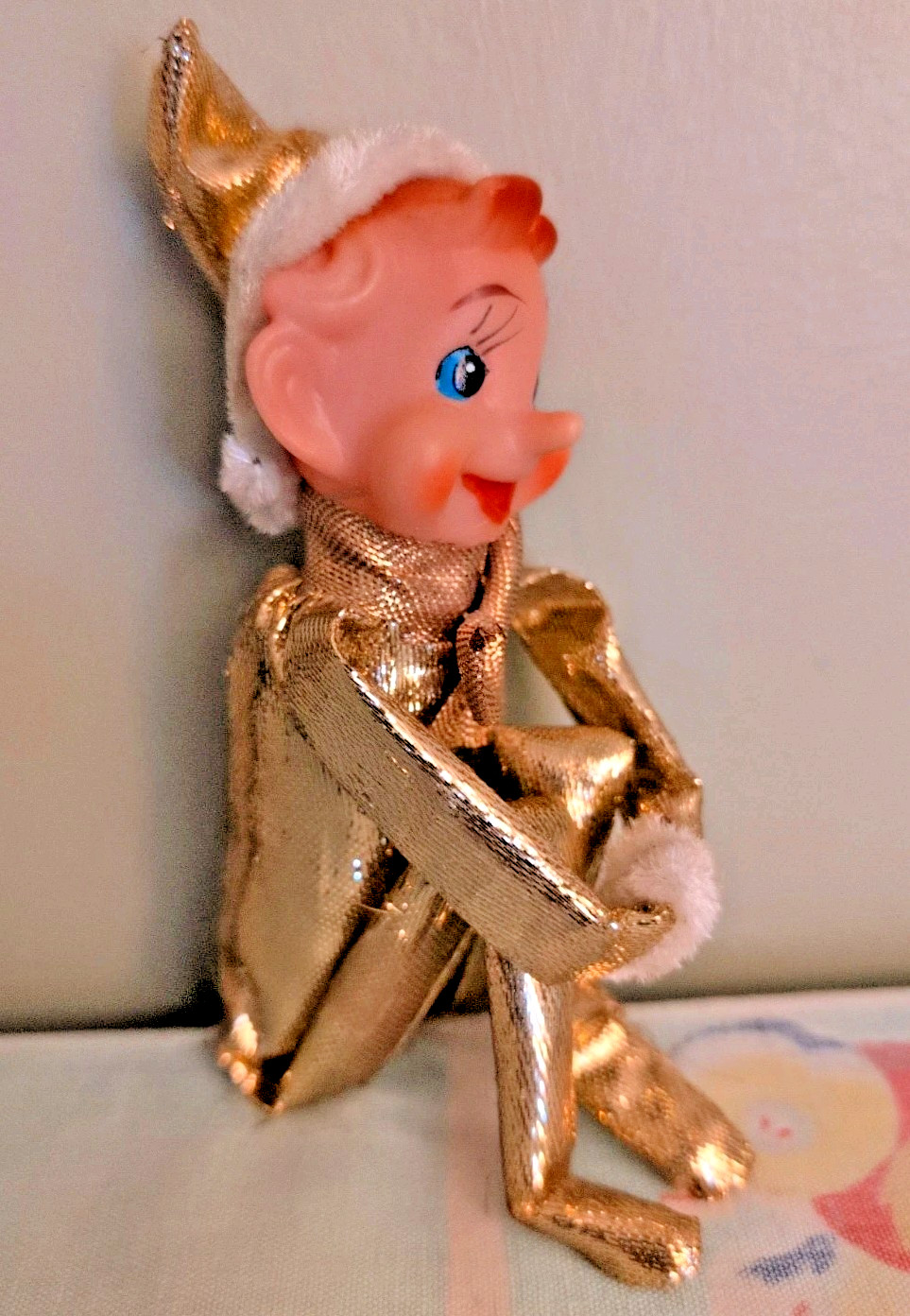 Vintage metallic Gold knee hugger Pixie Elf Gnome Christmas Xmas 🎄 Vintage metallic Gold knee hugger Pixie Elf Gnome Christmas Xmas 🎄