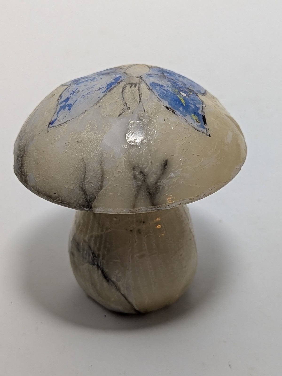 UNUSUAL VINTAGE 80S G  POTTERY FLORAL CARVED STONE  MUSHROOM TOADSTOOL