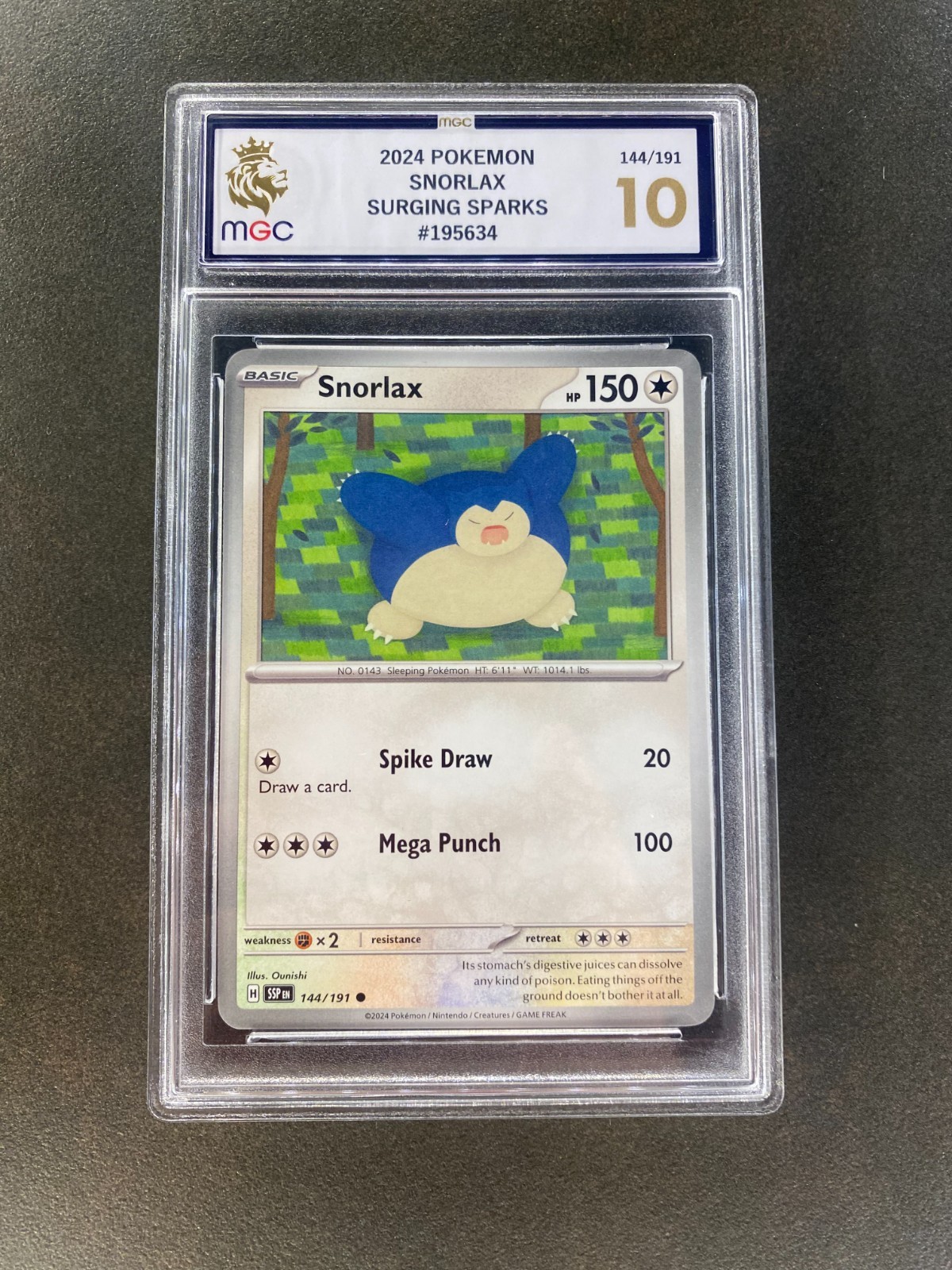 Snorlax 144/191 - Surging Sparks - MGC Graded 10 Gem Mint - 2024 Pokemon Card Snorlax 144/191 - Surging Sparks - MGC Graded 10 Gem Mint - 2024 Pokemon Card