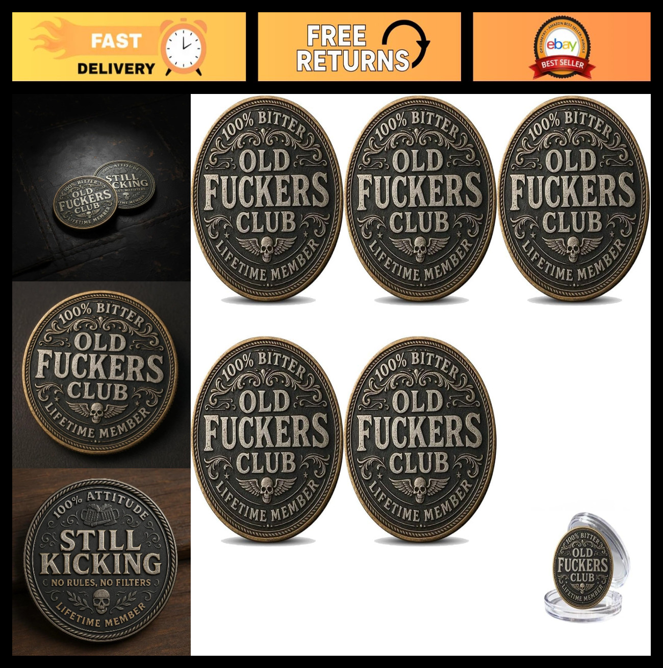 Lifetime Member Coin for Old F*Ckers Club - Funny Golf Challenge Coin Gift for F