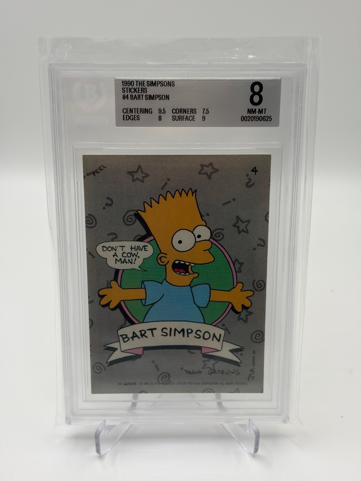 1990 Topps Simpsons Stickers #4 Bart Simpson Dont Have a Cow Beckett BGS 8
