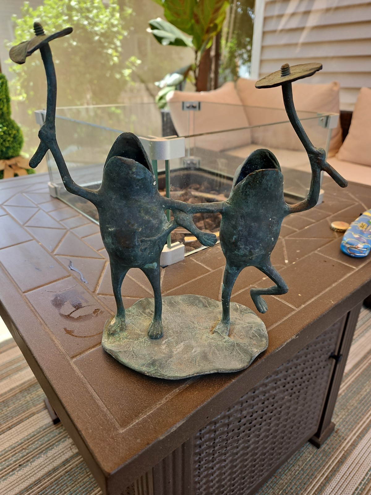Vintage Solid BRASS FROGS ON LILYPAD  9.5x6