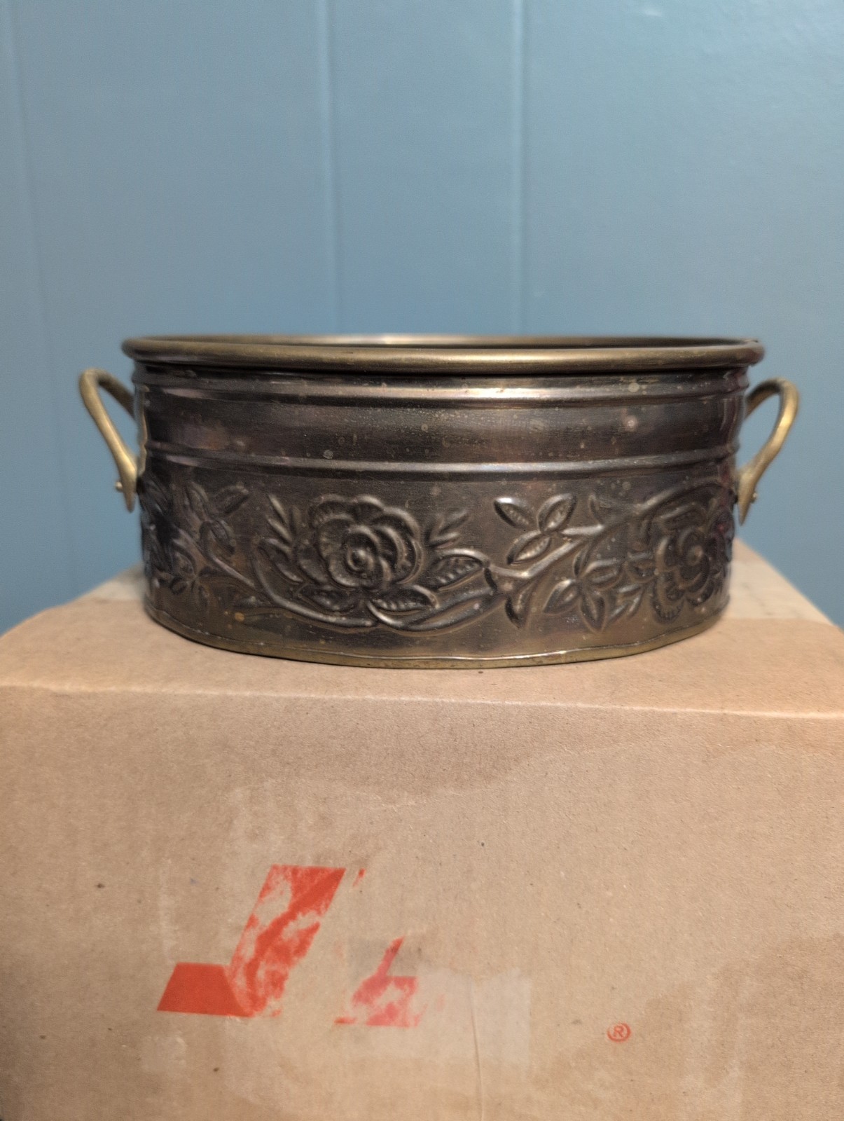 Hosley Solid Brass Collection Container/Planter With Beautiful Patina 5