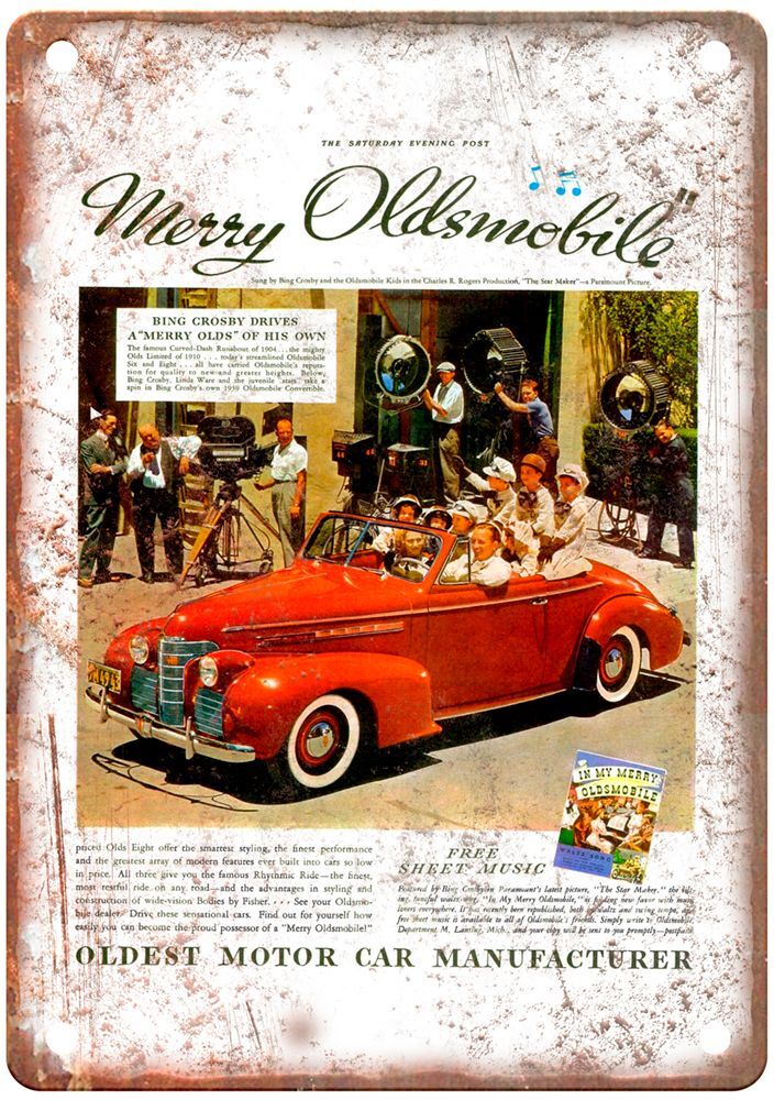 1939 Oldsmobile  , with Bing Crosby Vintage Ad Retro Look Metal Sign A4870