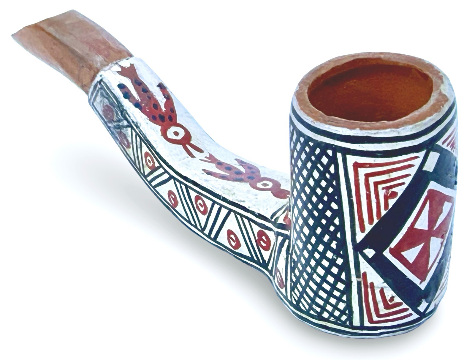 RARE c. 1890 ZUNI PUEBLO Pottery TOBACCO PIPE w/ BIRDS
