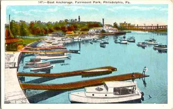 Postcard Philadelphia PA Fairmount Park boat anchorage white border UNP
