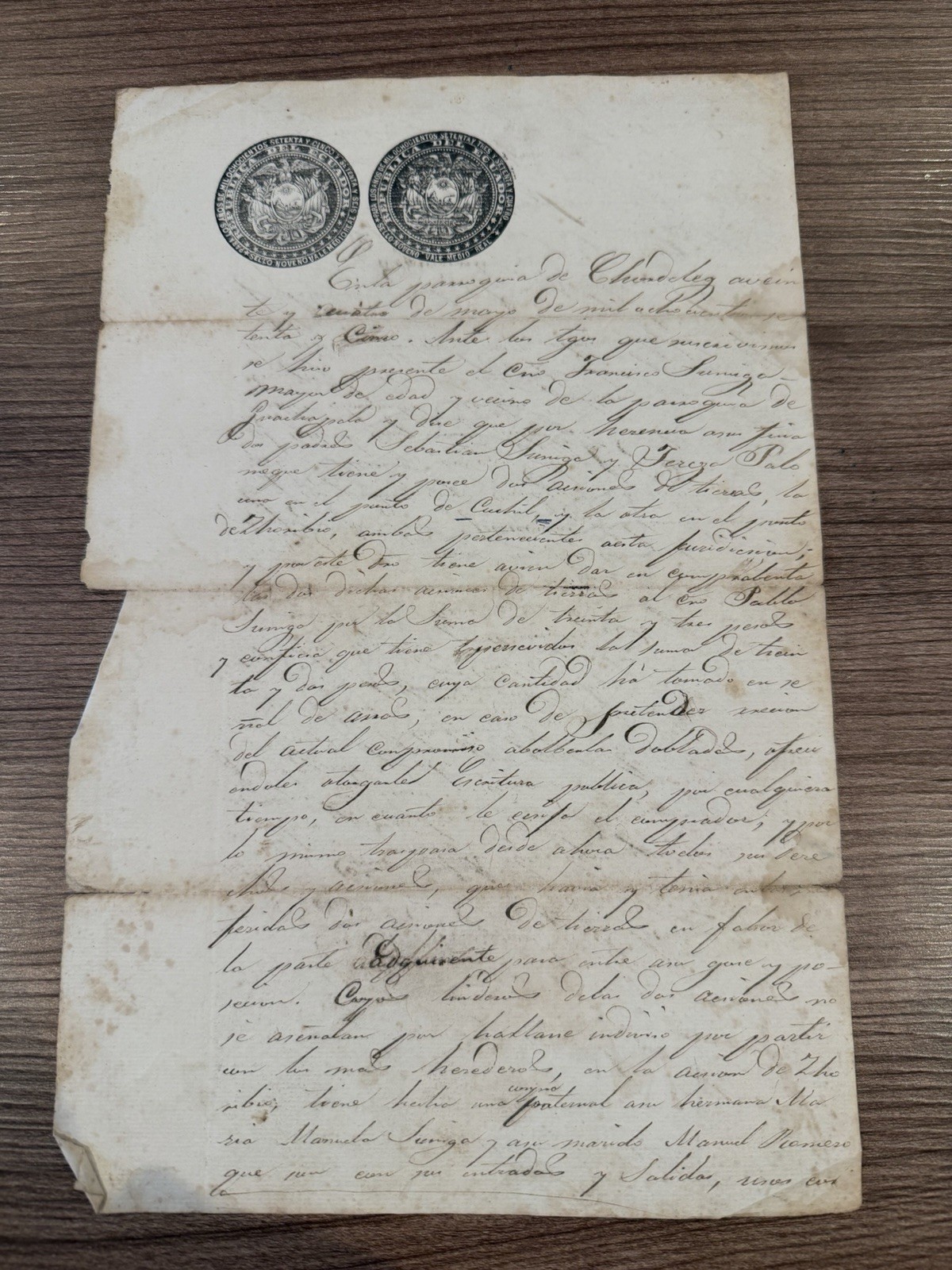1875 Ecuador Chordeleg Land Sale Manuscript Fiscal Stamps Azuay