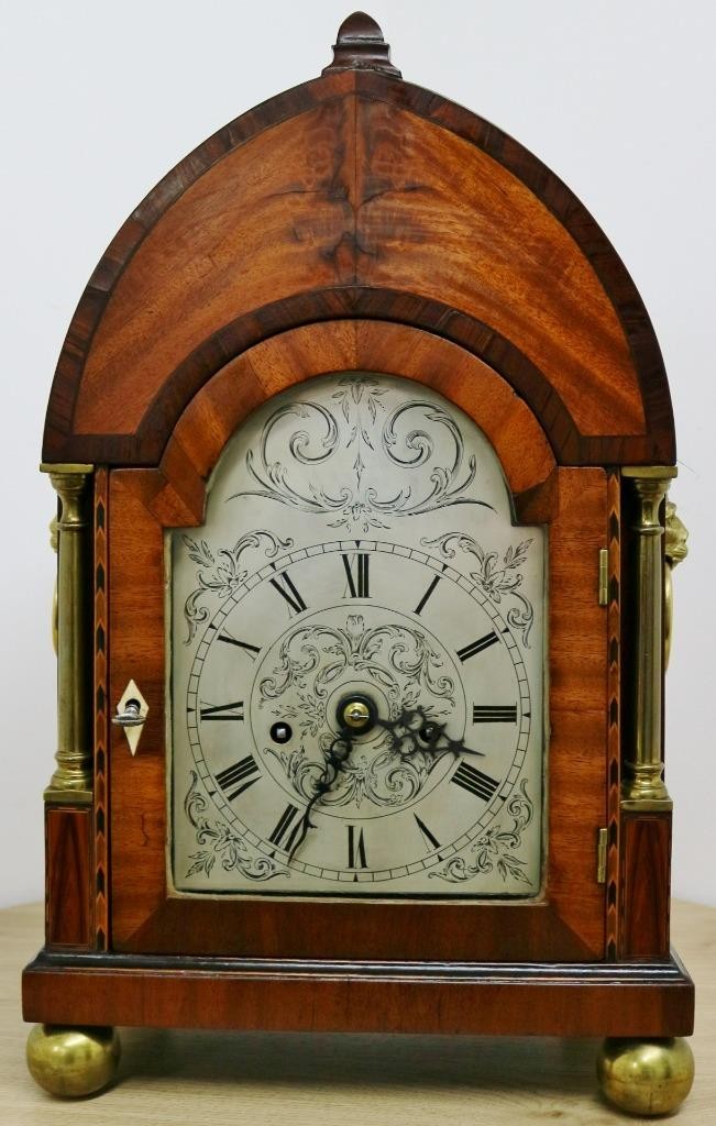 Rare Unusual Antique English Twin Fusee Gothic Style Lancet Top Bracket Clock
