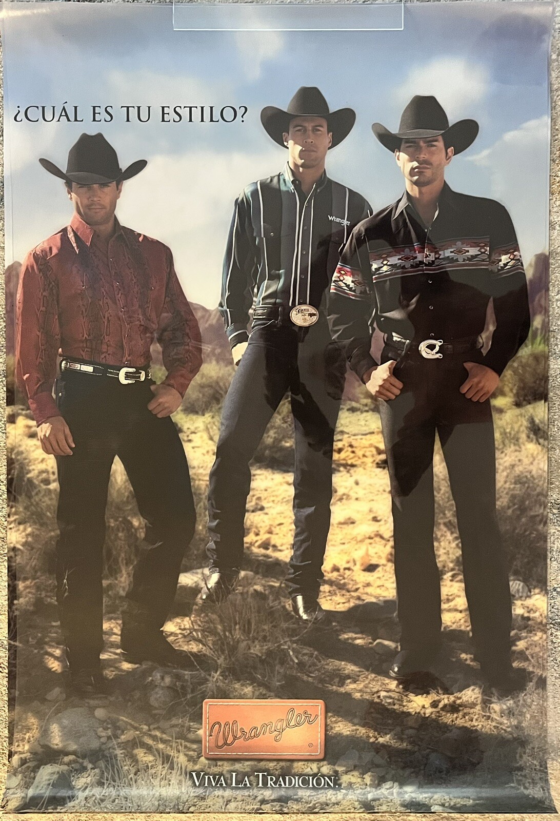Wrangler 36x24” Vintage Hispanic Advertising Poster CUAL ES TU ESTILO?