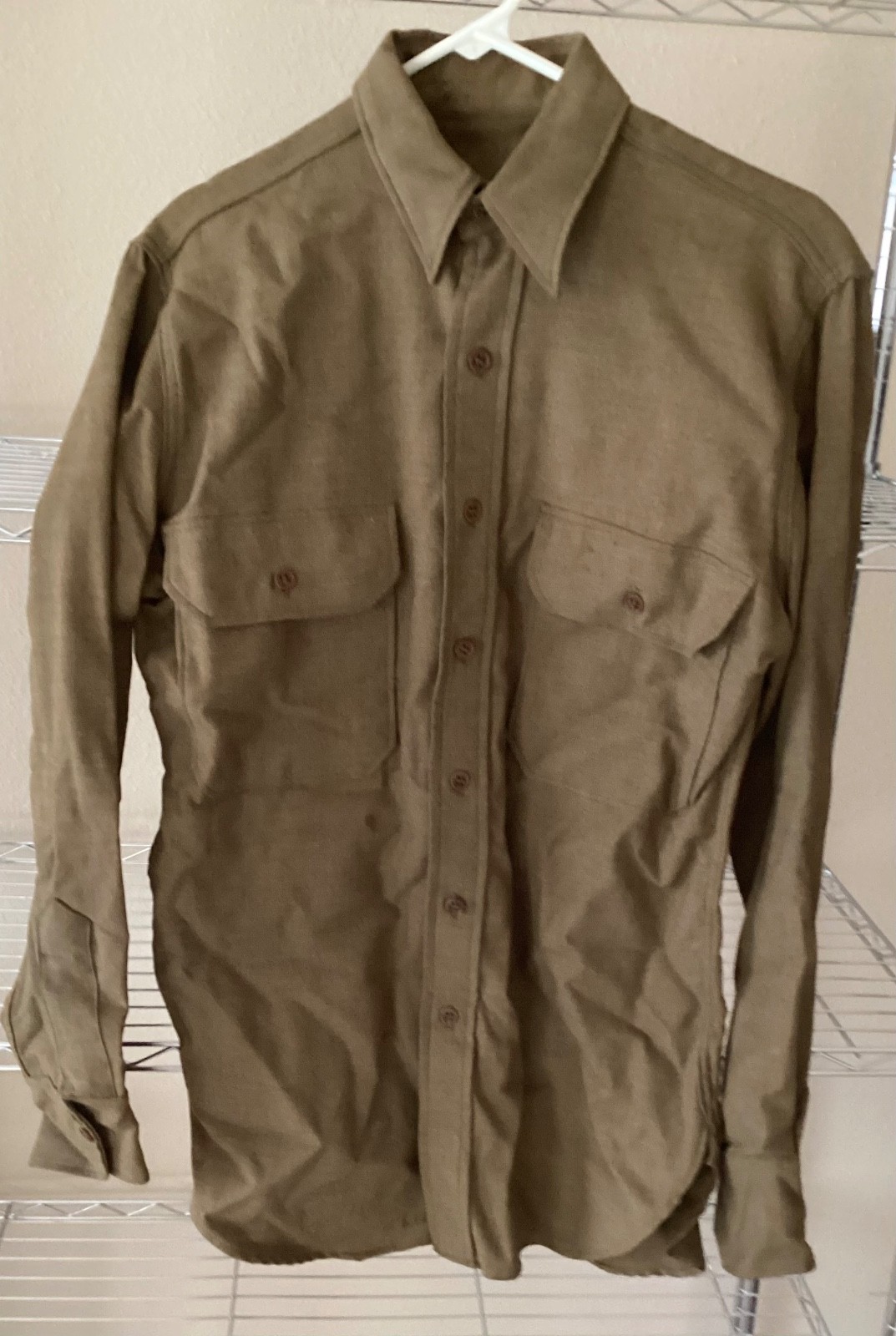 Vintage WWII US Army Uniform Khaki Shirt Long Sleeves