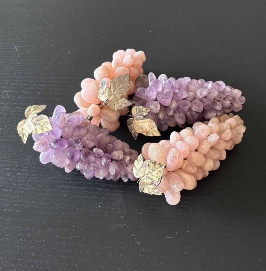 Lot Of 4 Vintage Polished Amethyst, Rose Quartz Grape Clusters
