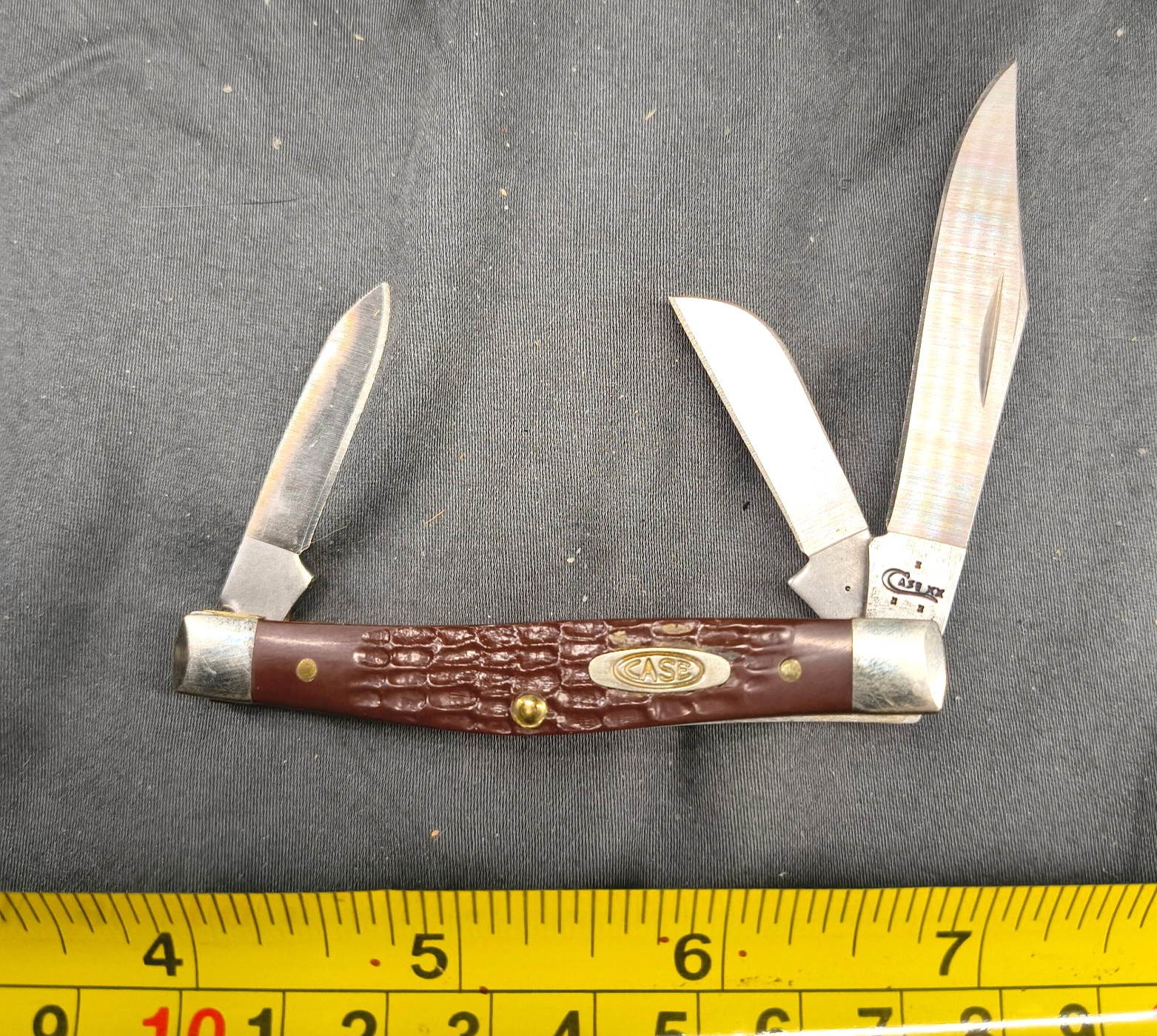 Case XX 6344 Stockman Pocket Knife 3 Blade Brown Jigged Delrin USA Vintage