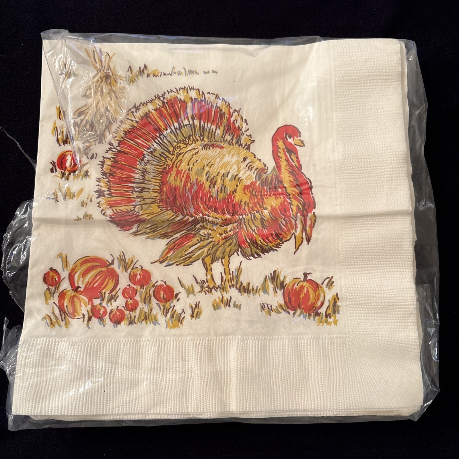 Vintage Thanksgiving Napkins Turkey Beach Paper Tableware Pumpkin Patch Corn