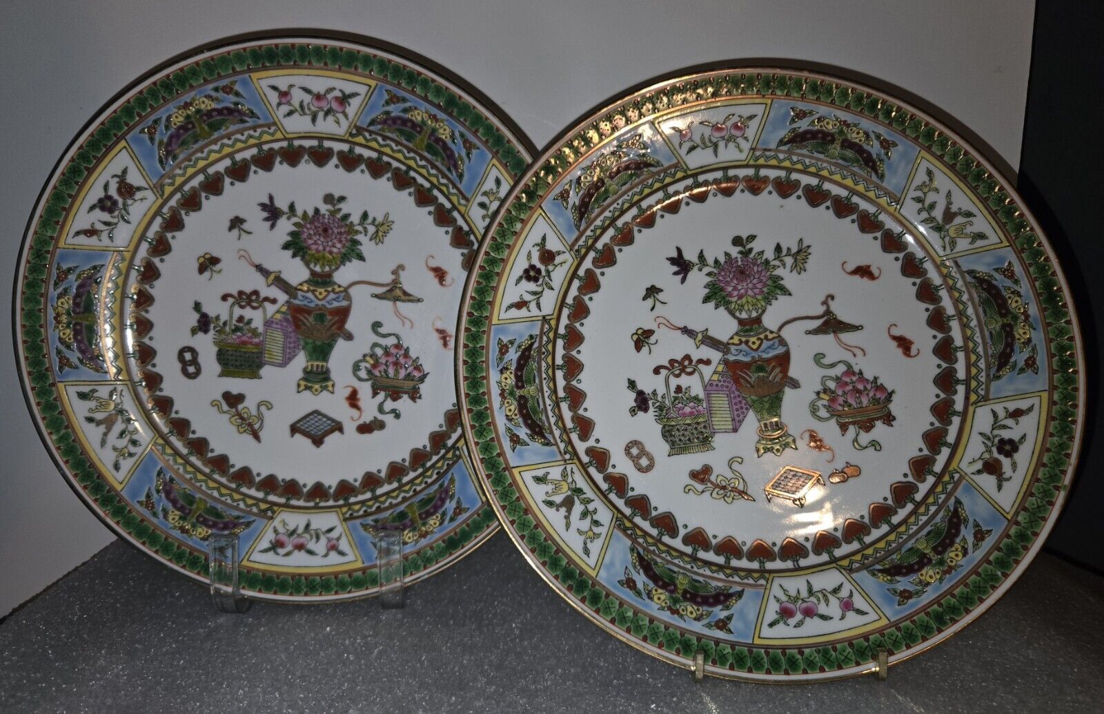 Vintage Famille Rose Dinner Plates Jungdezhen Two Plate Set