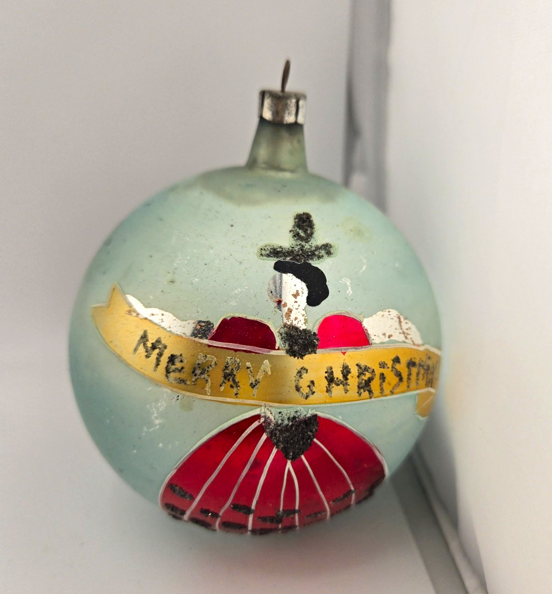 Vtg Jumbo Glass Christmas Ornament Woman with \