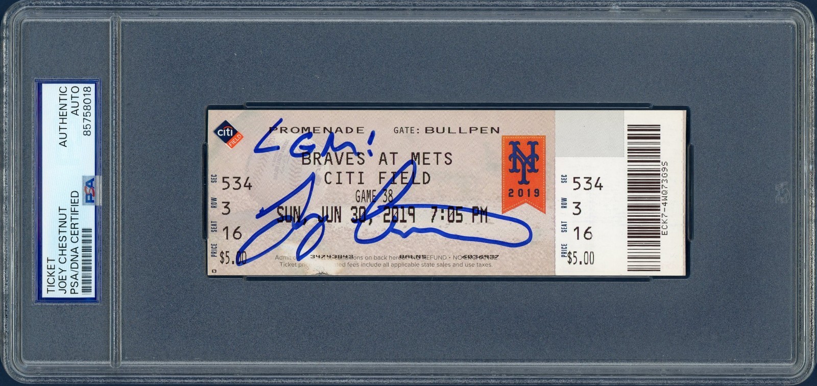 Joey Chestnut SIGNED New York Mets Ticket \