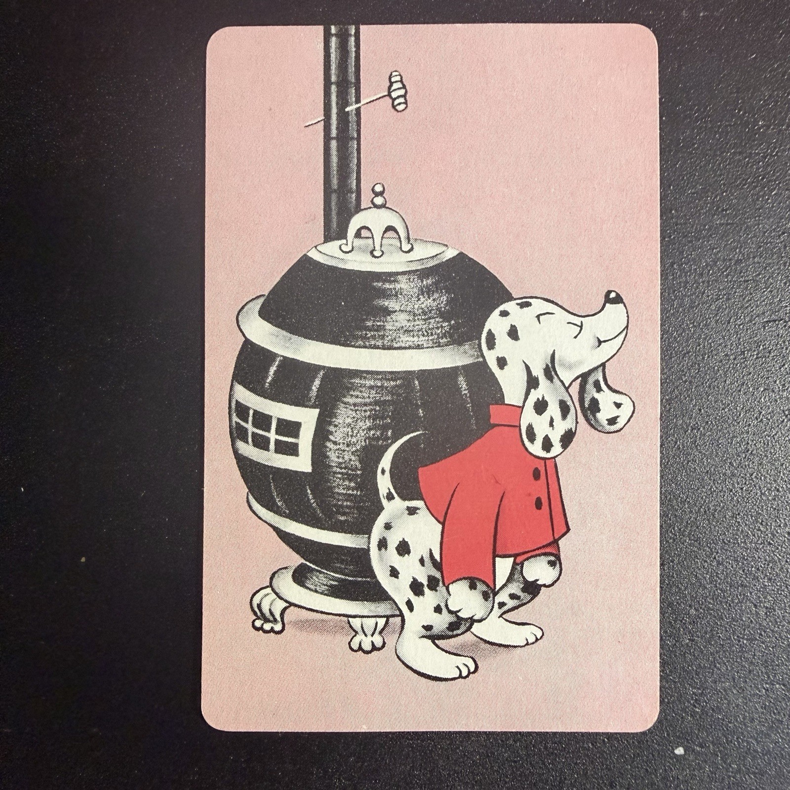 Kitsch Dalmatian Puppy Dog & Furnace Single Swap Playing Card - Joker -c. 1950s