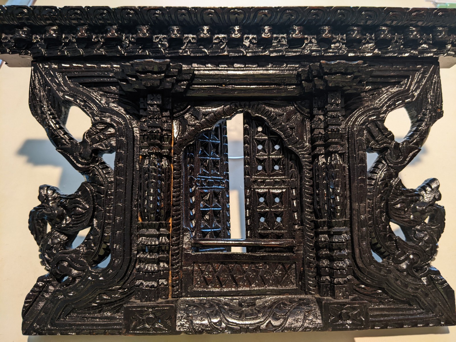 Nepal wood carving window opens, 14 x 8.5\