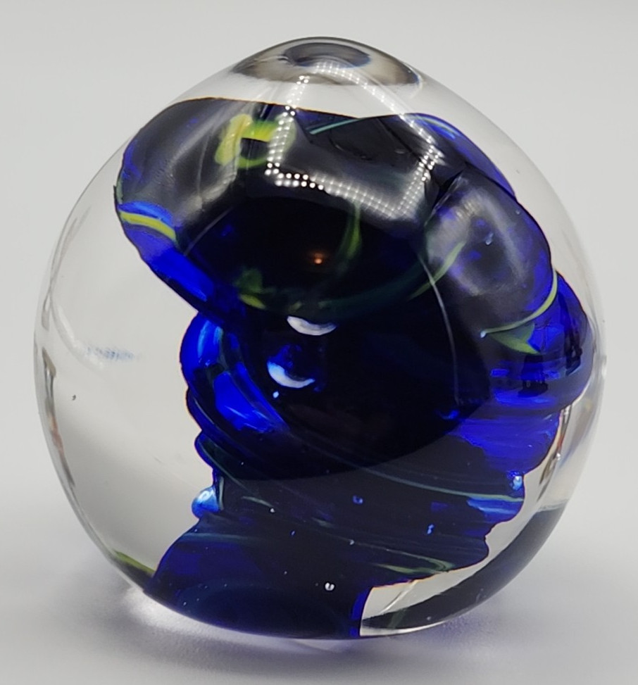 Blue Swirl Glass Paperweight Roughly 2 1/8\