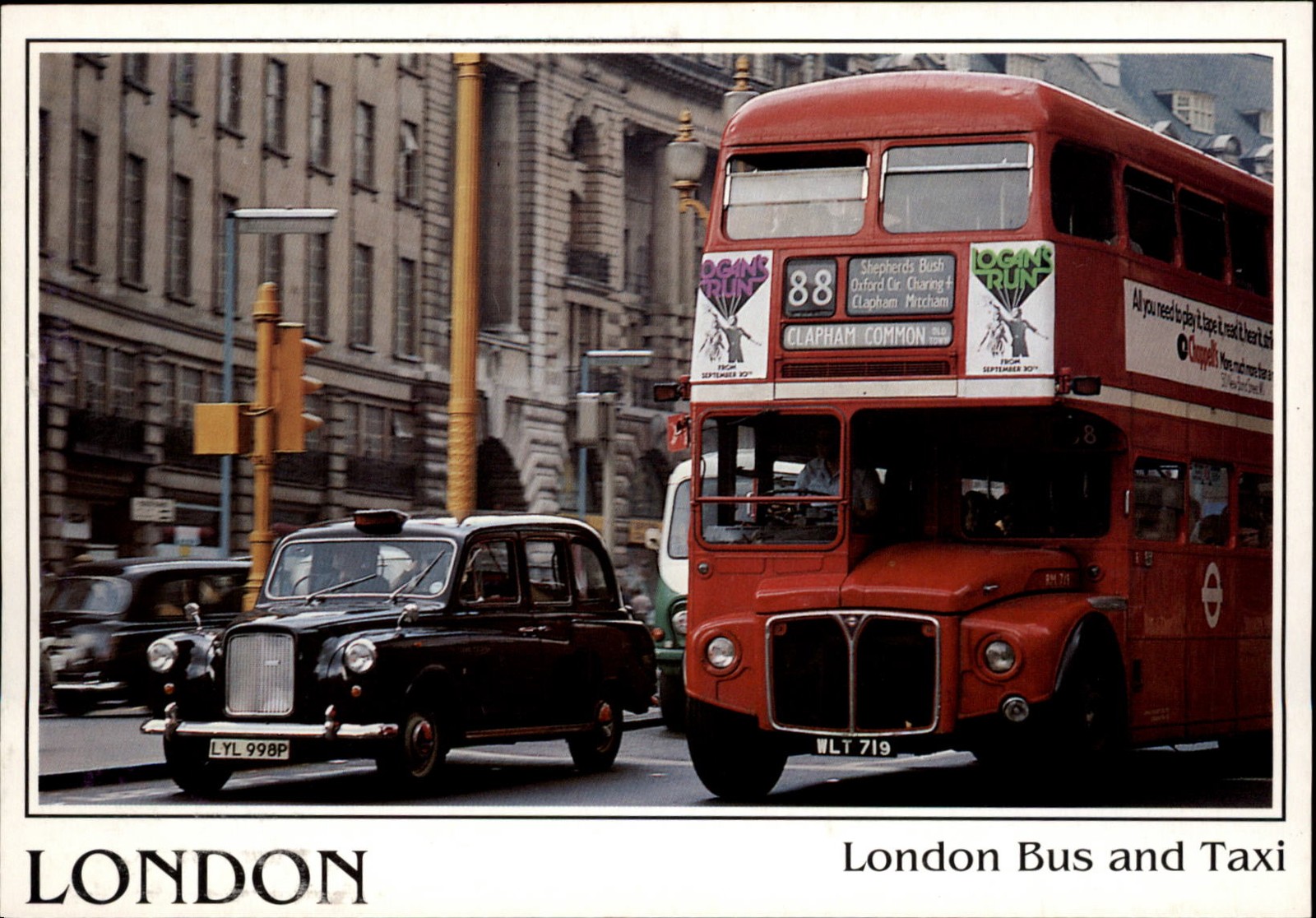 London England United Kingdom Double Decker Bus Taxi car vintage postcard